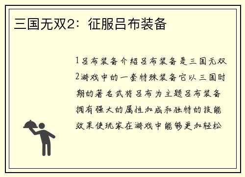 三国无双2：征服吕布装备